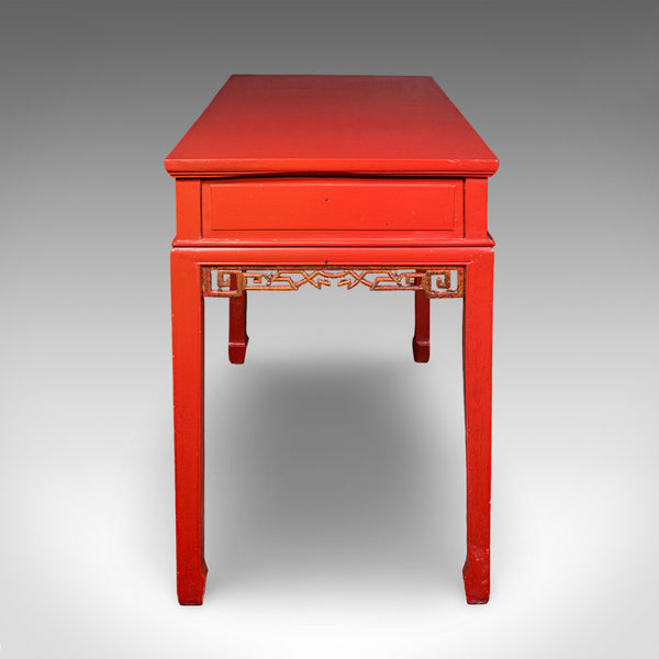 Tall Vintage Art Deco Revival Hall Table, Oriental, Red Lacquer, Side, Reception
