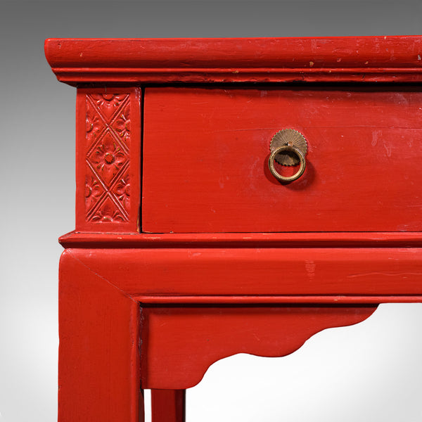 Tall Vintage Art Deco Revival Hall Table, Oriental, Red Lacquer, Side, Reception