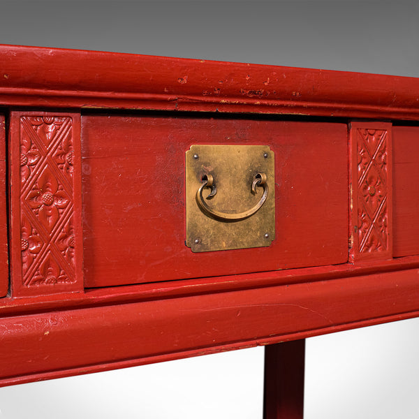 Tall Vintage Art Deco Revival Hall Table, Oriental, Red Lacquer, Side, Reception