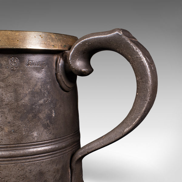 Antique Public House Tankard, English, Pewter, Quart Jug, Breweriana, Victorian