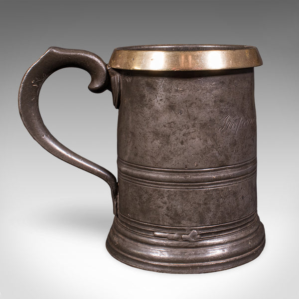 Antique Public House Tankard, English, Pewter, Quart Jug, Breweriana, Victorian