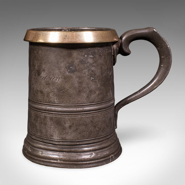 Antique Public House Tankard, English, Pewter, Quart Jug, Breweriana, Victorian
