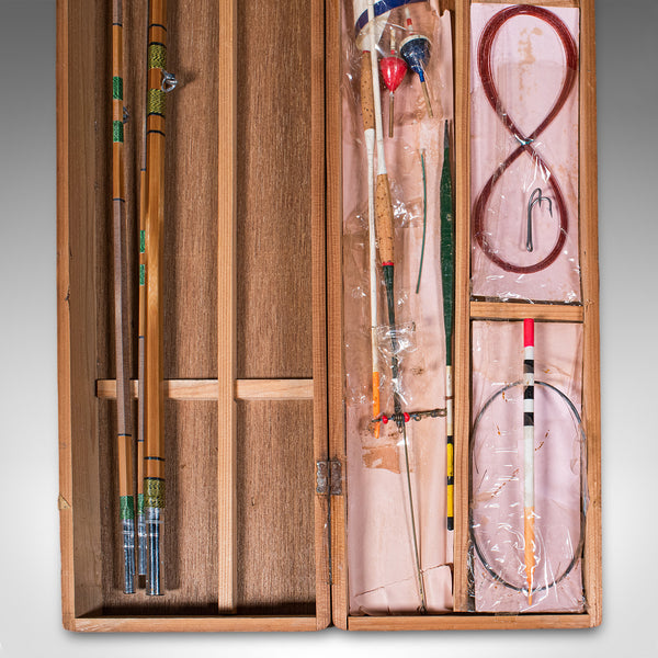 Vintage 2 Fishing Rod Case, Japanese, Bamboo, 11ft, 8ft, Champion, Mid Century