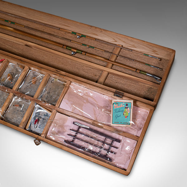 Vintage 2 Fishing Rod Case, Japanese, Bamboo, 11ft, 8ft, Champion, Mid Century