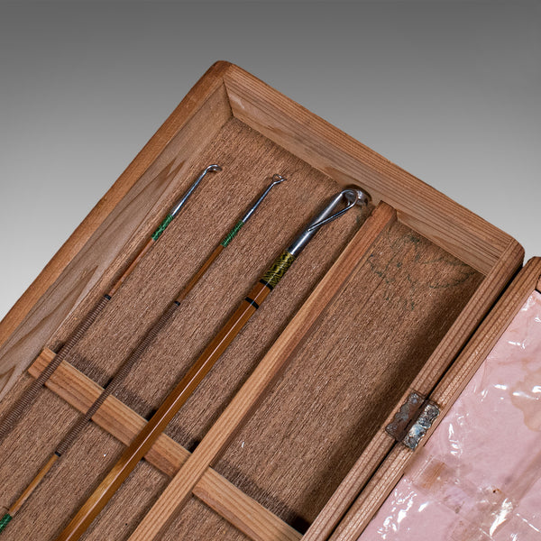 Vintage 2 Fishing Rod Case, Japanese, Bamboo, 11ft, 8ft, Champion, Mid Century