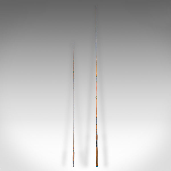 Vintage 2 Fishing Rod Case, Japanese, Bamboo, 11ft, 8ft, Champion, Mid Century