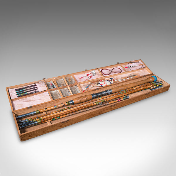 Vintage 2 Fishing Rod Case, Japanese, Bamboo, 11ft, 8ft, Champion, Mid Century