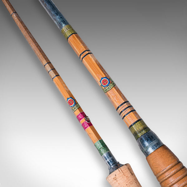 Vintage 2 Fishing Rod Case, Japanese, Bamboo, 11ft, 8ft, Champion, Mid Century
