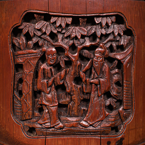 Antique Handmade Spice Pot, Oriental, Carved Bamboo, Treen, Kitchen, Art Deco