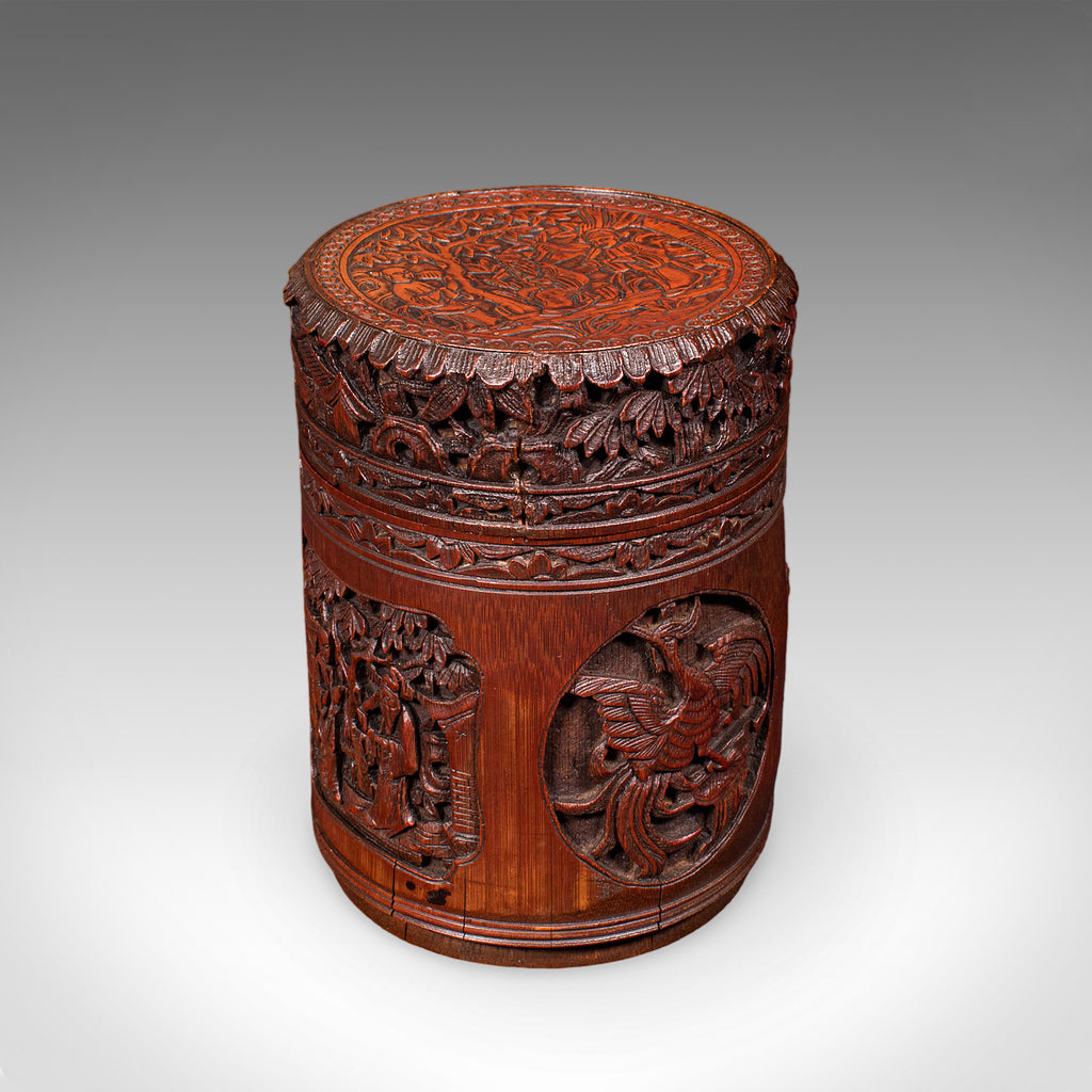 Antique Handmade Spice Pot, Oriental, Carved Bamboo, Treen, Kitchen, Art Deco