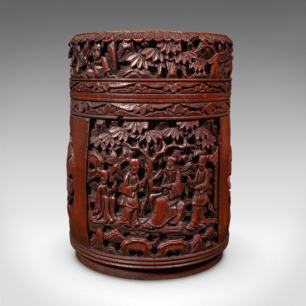 Antique Handmade Spice Pot, Oriental, Carved Bamboo, Treen, Kitchen, Art Deco