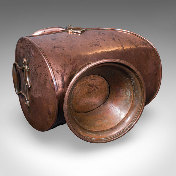 Antique Helmet Fire Bucket, English, Copper Scuttle, Fireside Bin, Victorian