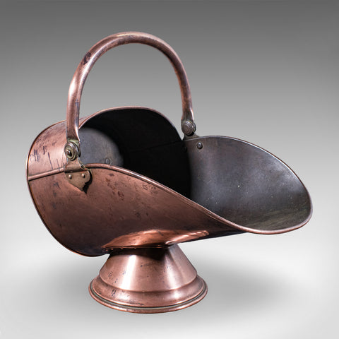 Antique Helmet Fire Bucket, English, Copper Scuttle, Fireside Bin, Victorian