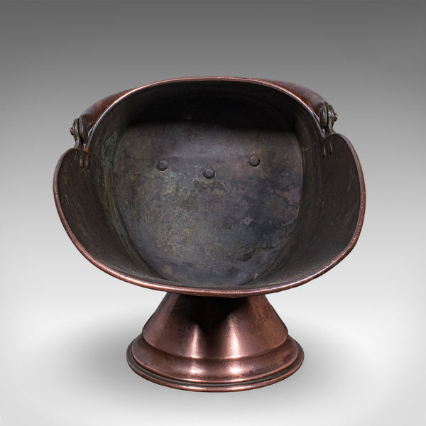 Antique Helmet Fire Bucket, English, Copper Scuttle, Fireside Bin, Victorian