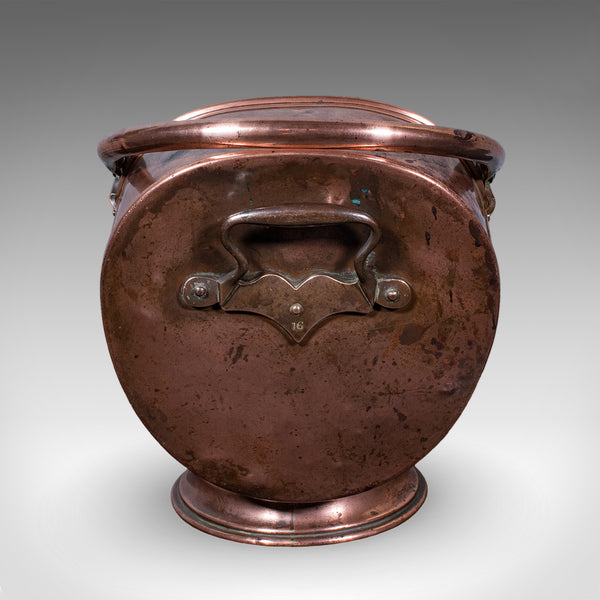 Antique Helmet Fire Bucket, English, Copper Scuttle, Fireside Bin, Victorian