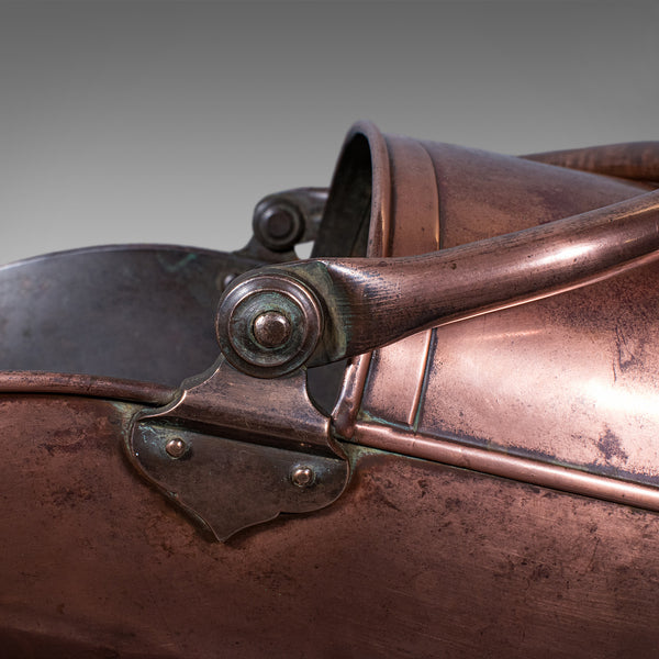 Antique Helmet Fire Bucket, English, Copper Scuttle, Fireside Bin, Victorian