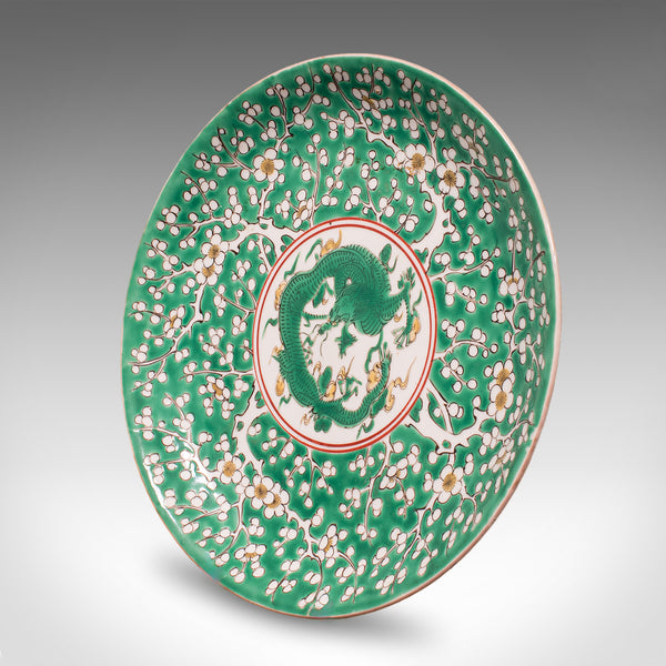 Antique Famille Verte Display Plate, Oriental, Qing Dynasty, Saucer, Victorian