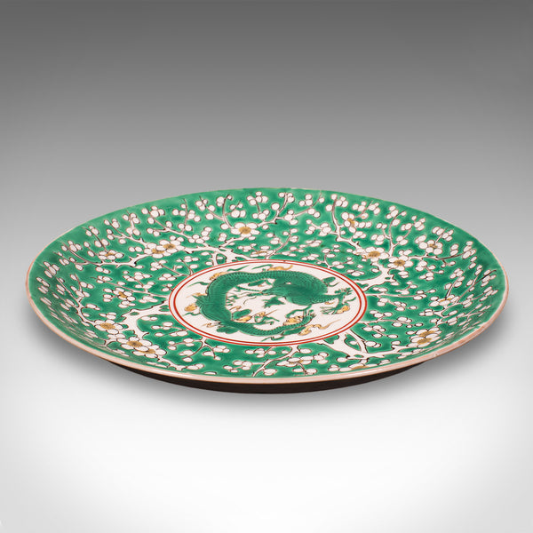 Antique Famille Verte Display Plate, Oriental, Qing Dynasty, Saucer, Victorian