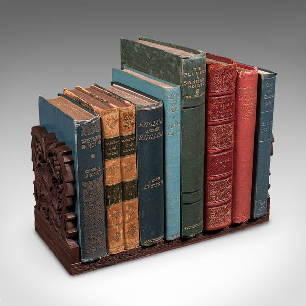 Vintage Carved Book Slide, Anglo Indian, Teak, Library Stand, Colonial, Art Deco