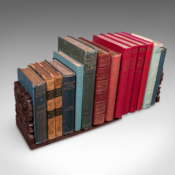 Vintage Carved Book Slide, Anglo Indian, Teak, Library Stand, Colonial, Art Deco