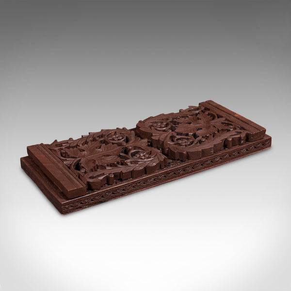 Vintage Carved Book Slide, Anglo Indian, Teak, Library Stand, Colonial, Art Deco