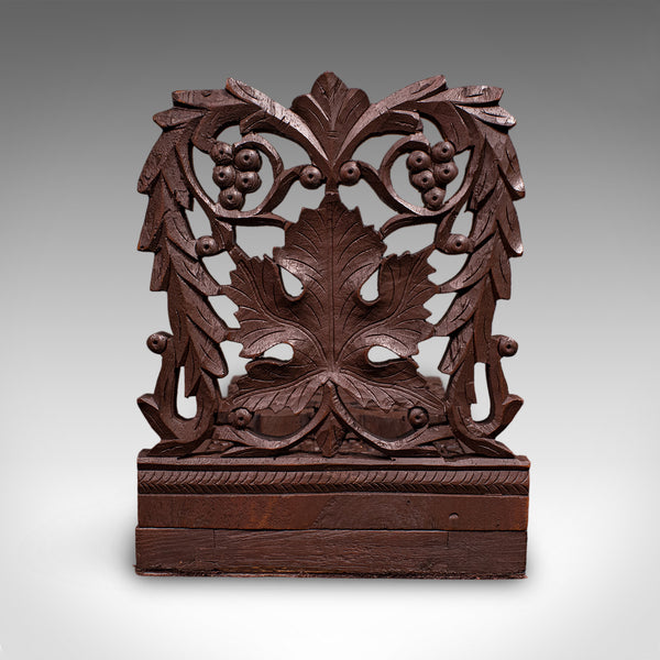 Vintage Carved Book Slide, Anglo Indian, Teak, Library Stand, Colonial, Art Deco