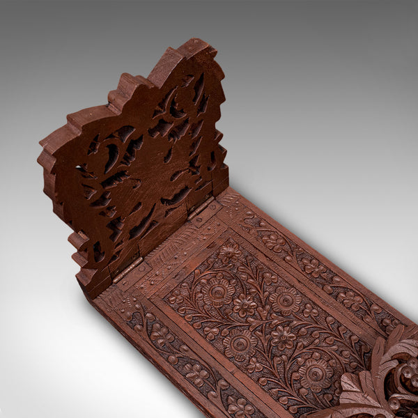 Vintage Carved Book Slide, Anglo Indian, Teak, Library Stand, Colonial, Art Deco