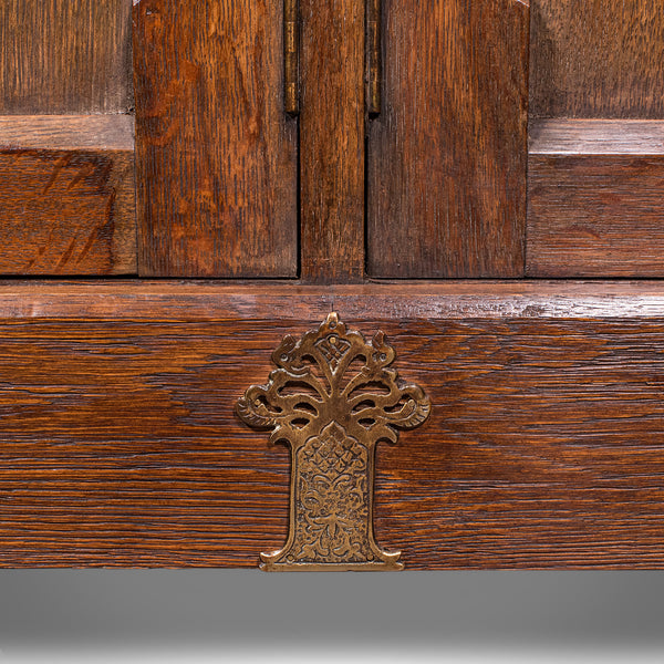 Large Antique Dresser Base, English, Oak, Gothic Revival, Window Seat, Victorian