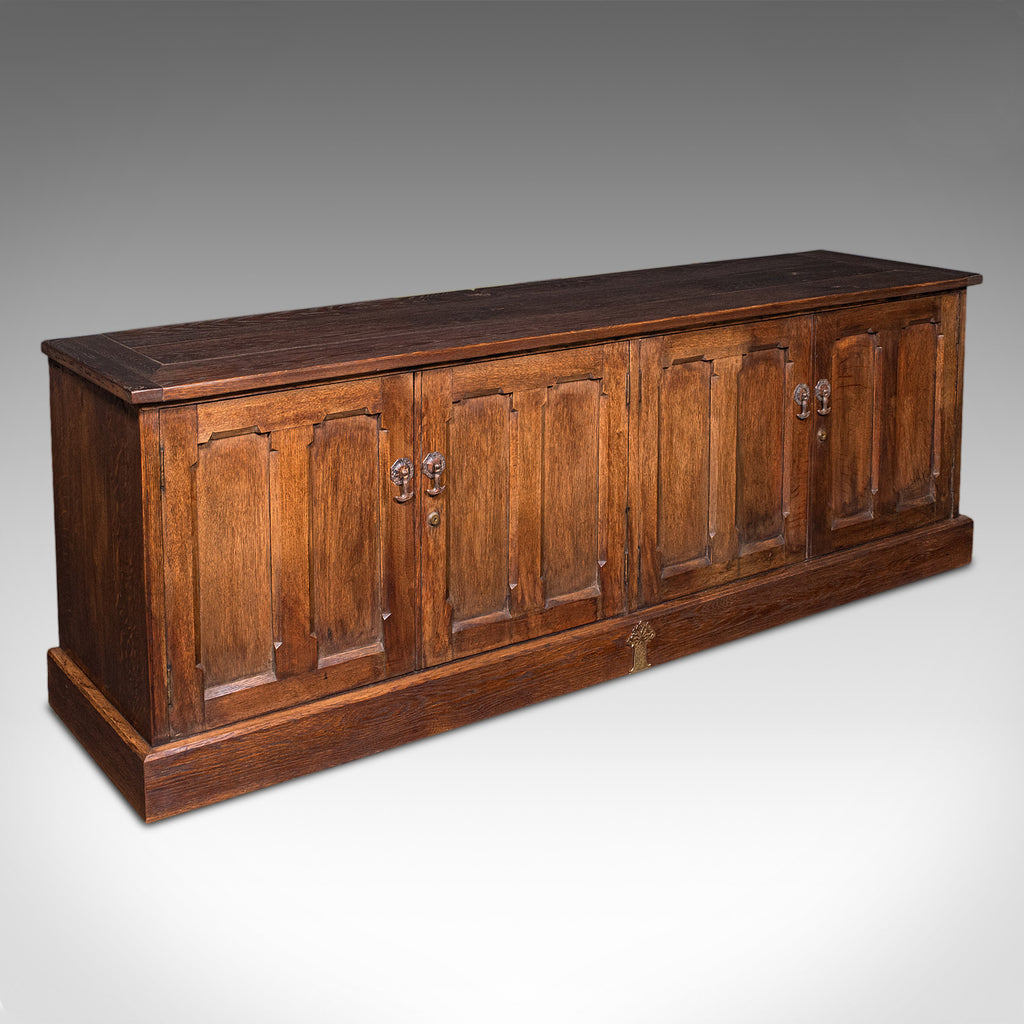 Large Antique Dresser Base, English, Oak, Gothic Revival, Window Seat, Victorian