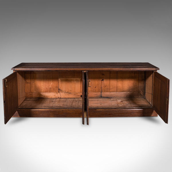 Large Antique Dresser Base, English, Oak, Gothic Revival, Window Seat, Victorian