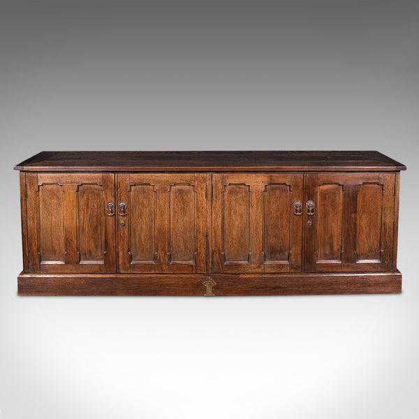 Large Antique Dresser Base, English, Oak, Gothic Revival, Window Seat, Victorian