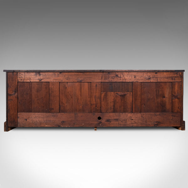 Large Antique Dresser Base, English, Oak, Gothic Revival, Window Seat, Victorian