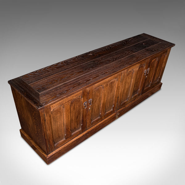Large Antique Dresser Base, English, Oak, Gothic Revival, Window Seat, Victorian