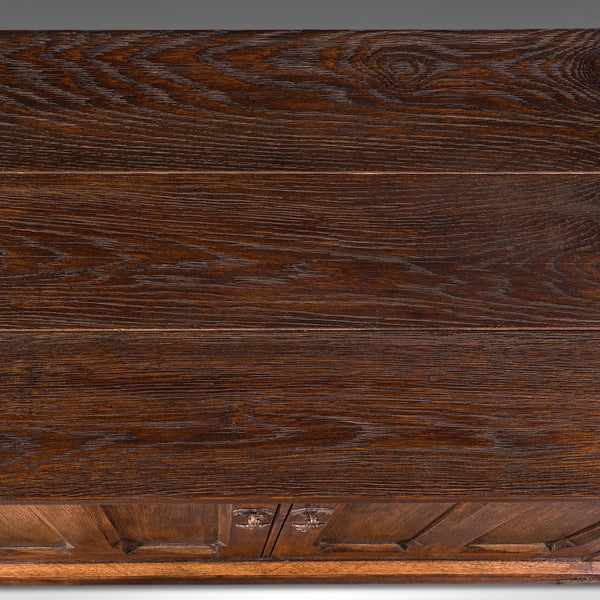 Large Antique Dresser Base, English, Oak, Gothic Revival, Window Seat, Victorian