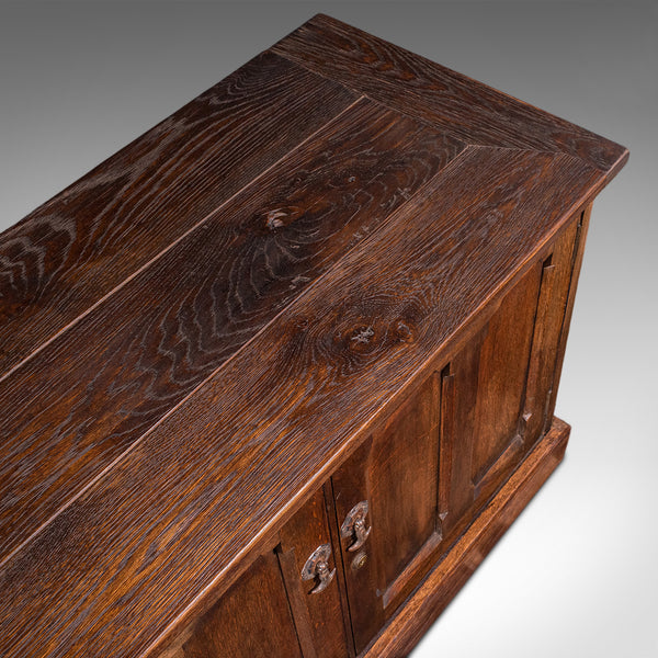 Large Antique Dresser Base, English, Oak, Gothic Revival, Window Seat, Victorian