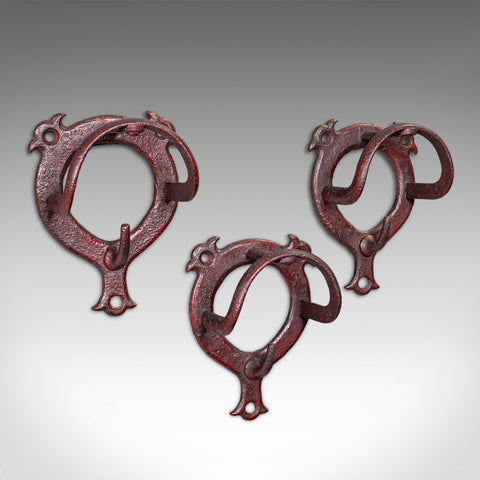 Trio of Antique Crop Hanging Racks, English, Equestrian, Coat Hook, Victorian