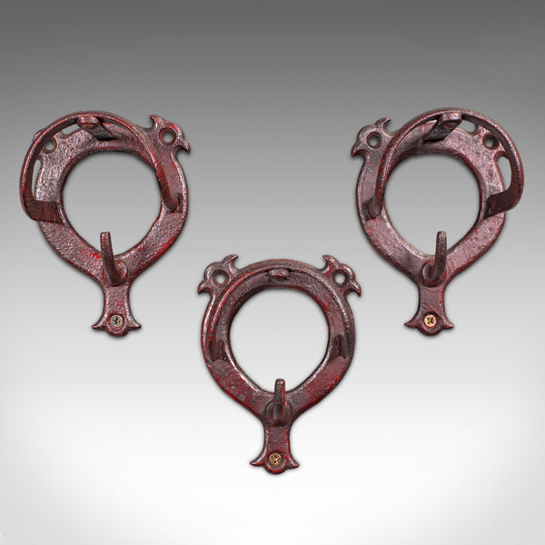 Trio of Antique Crop Hanging Racks, English, Equestrian, Coat Hook, Victorian