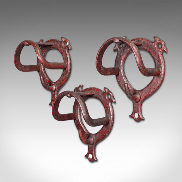 Trio of Antique Crop Hanging Racks, English, Equestrian, Coat Hook, Victorian