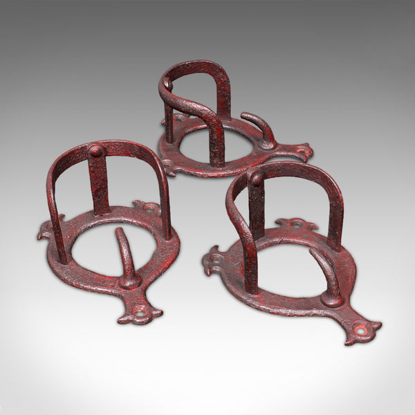 Trio of Antique Crop Hanging Racks, English, Equestrian, Coat Hook, Victorian