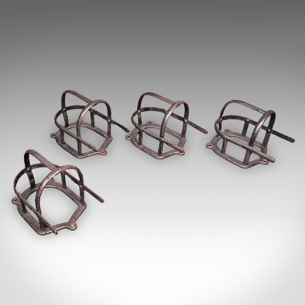Set of 4 Antique Crop Hanging Racks, English, Iron, Hooks, Equestrian, Victorian