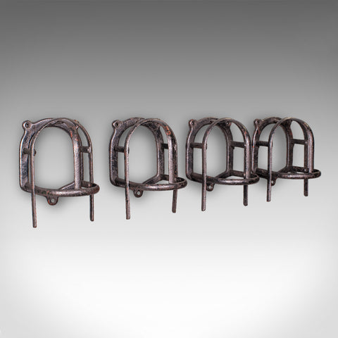 Set of 4 Antique Crop Hanging Racks, English, Iron, Hooks, Equestrian, Victorian