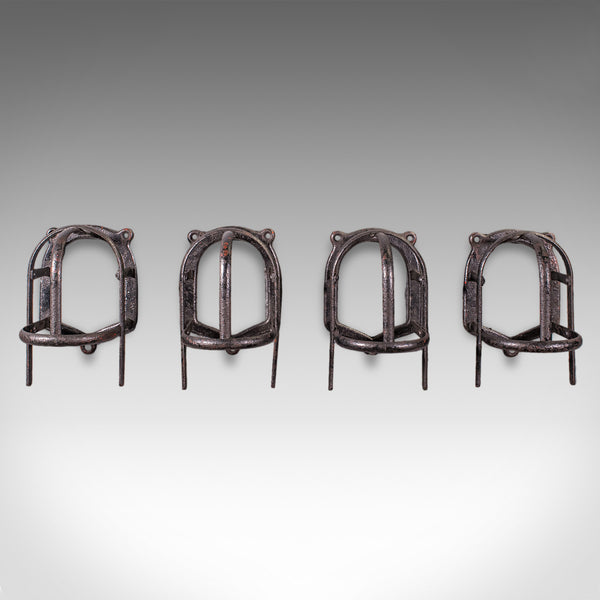 Set of 4 Antique Crop Hanging Racks, English, Iron, Hooks, Equestrian, Victorian