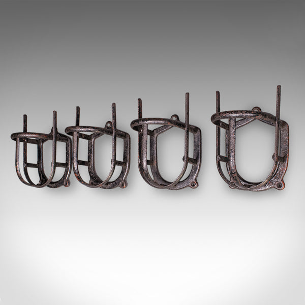Set of 4 Antique Crop Hanging Racks, English, Iron, Hooks, Equestrian, Victorian