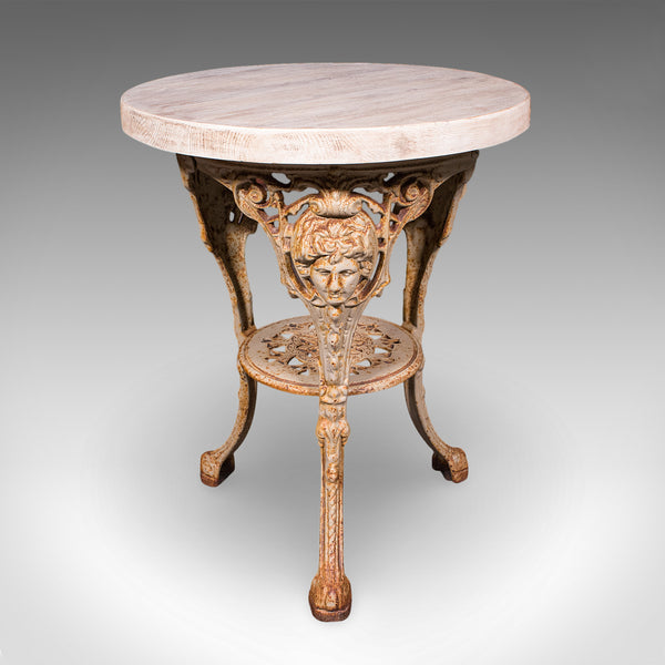 Vintage Britannia Table, English, Pine, Cast Iron, Mid Century Victorian Revival
