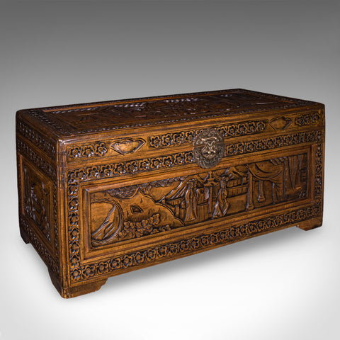Vintage Art Deco Blanket Chest, Oriental, Camphorwood Linen Trunk, Home Storage