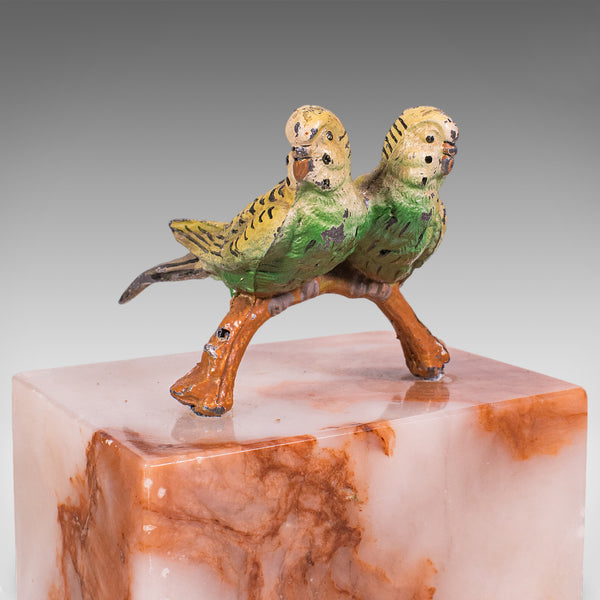 Pair of Vintage Budgerigar Bookends, Italian, Onyx Marble, Budgies, Novel Rest