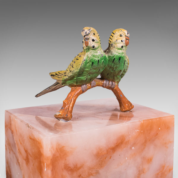 Pair of Vintage Budgerigar Bookends, Italian, Onyx Marble, Budgies, Novel Rest