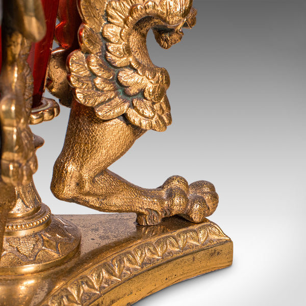 Antique Epergne, French, Gilt Bronze, Cranberry Art Glass, Flower Vase, C.1920
