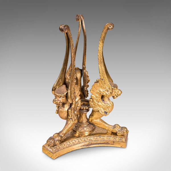 Antique Epergne, French, Gilt Bronze, Cranberry Art Glass, Flower Vase, C.1920