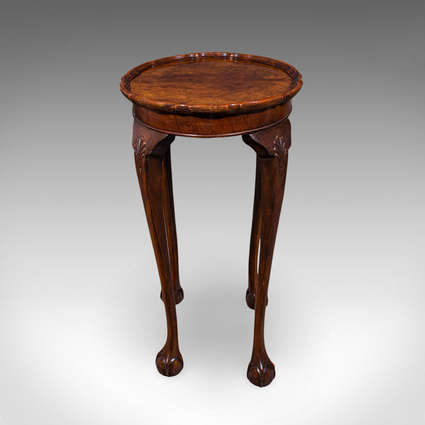 Antique Oval Side Table, English, Burr Walnut, Lamp, Wine, Pie Crust, Edwardian